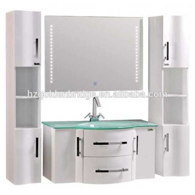 glass basin pvc black white bathroom makeup vanity base cabinet with led light mirror GB-06