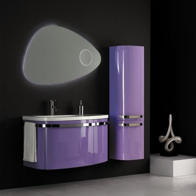 QIERAO 85cm Popular PVC Curved Bathroom Vanity Cabinets with Led Mirror P007A