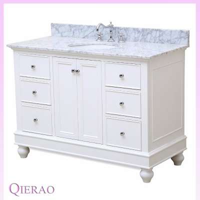 48 inch White solid wood bathroom vanity cabinets with Marble Top