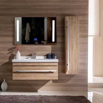 QIERAO 60cm Size Bathroom Glass Basin Cabinet Set with LED Mirror Modern MDF Bathroom Vanity GBL-MC19