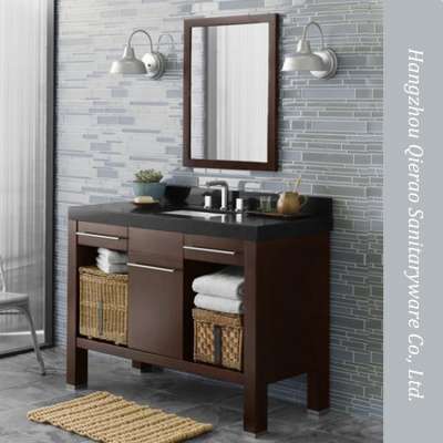 Qierao 42 inch Modern Marble Top Brown Bathroom Vanity Cabinet Set GBL-1711SF