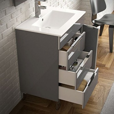 Grey Bathroom Vanity Cabinet with Stainless Steel Legs