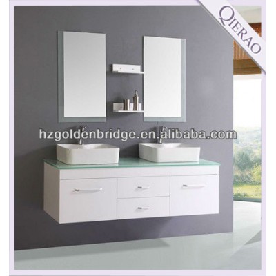 HangZhou factory directly modern bathroom cabinet with double ceramic basin