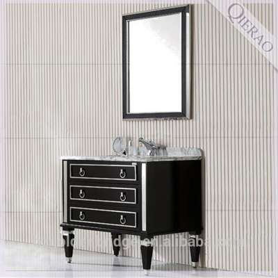 Modern Luxurious Square High Gloss Black Wood Bathroom Cabinet Vanity with Marble Top