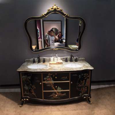 QIERAO Super Antique Style Chinese Antique Furniture Painted Bathroom Cabinets GB-LA1710